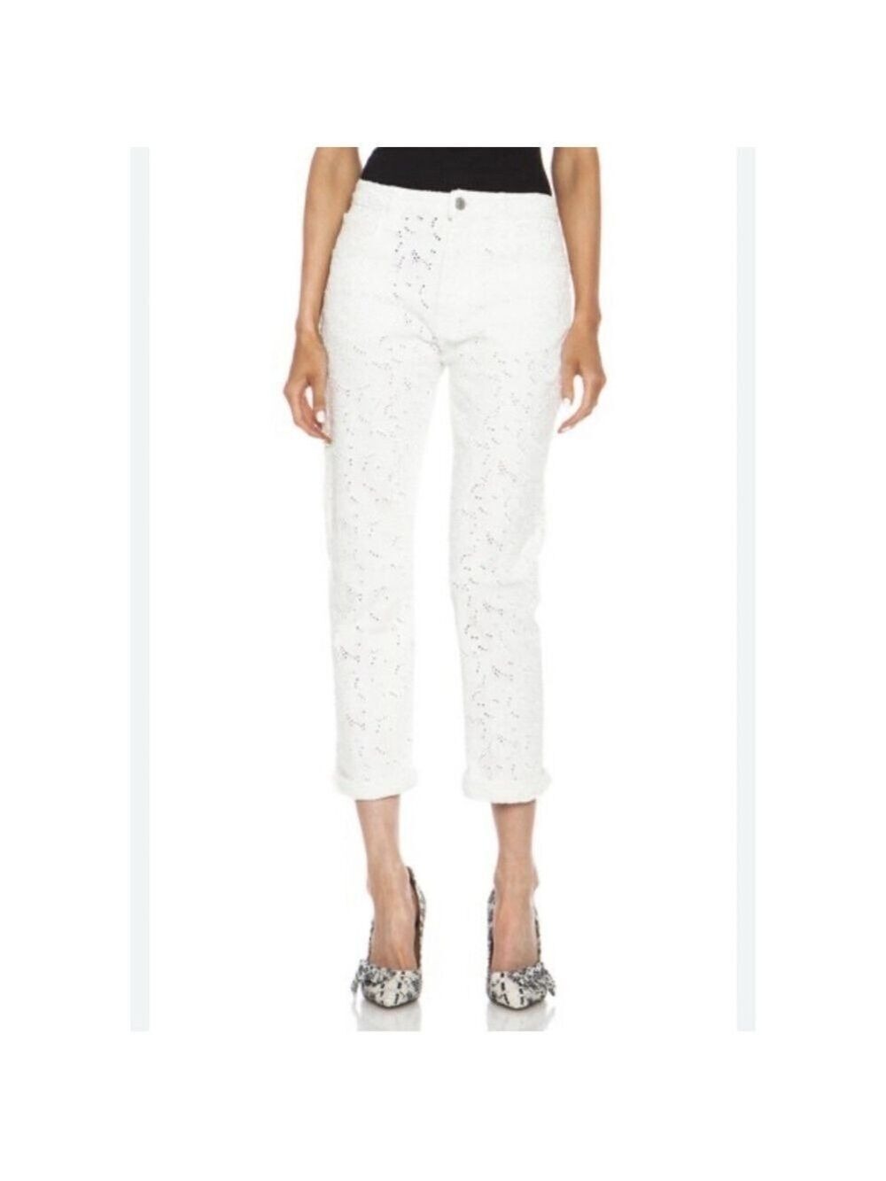 ISABEL MARANT ETOILE Maddy Lace Embroidered Jean Pant Size Small/36 White $579